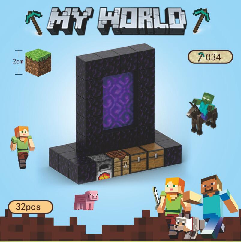 マインクラフト レゴ マグネットキューブ ポータル 32pcs ブロック ミニフィグ マイクラ風 マインクラフト風 diy world 山の洞窟 LEGO ミニフィギュア ブロック おもちゃ キッズ 子ども 送料無料 知育玩具 組み立て 誕プレ