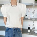 tシャツ カットソー Tシャツ レディース 黒 白 パフスリーブ トップス ラウンドネック 春 夏 お洒落 半袖 パフ袖 きれいめ 大人コーデ 大人女子 ガーリ...