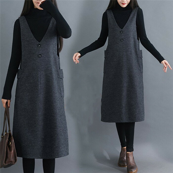 ジャンパースカート レディース 秋 冬 春 ワンピース 秋冬 きれいめ ノースリーブ 深vネック Vネック ジャンパースカート 大人 大きいサイズ ジャンスカ オールインワン ワンピ 通勤 オフィス 重ね着 おしゃれ レイヤード 春秋 50代 30代 40代 新作 シンプル 送料無料