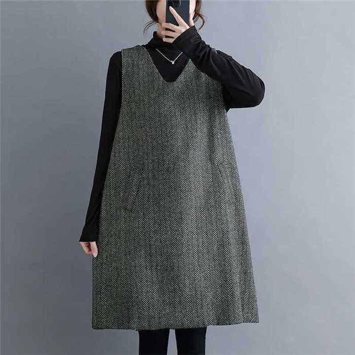 ジャンパースカート 秋 冬 チュニック ワンピース 秋冬 きれいめ ノースリーブ vネック レディース Vネック ノースリーブワンピース チュニックワンピース 大人 大きいサイズ ジャンスカ 体型カバー ゆったり ゆる 通勤 オフィス 重ね着 レイヤード 50代 30代 40代