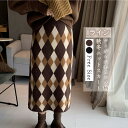 送料無料 アーガイルチェック スカート ロング ニット スカート ロングスカート 秋冬 ストレート スカート タイトスカート Iライン スカート 秋 冬 春 チ...