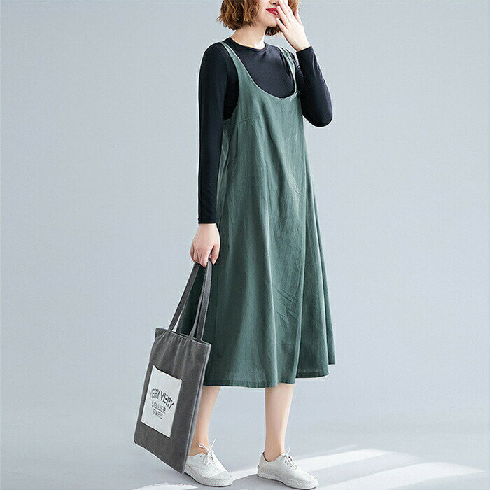 ジャンパースカート　サロペット　キャミワンピース　レディース　キャミワンピ　ワンピース　サロペットスカート　aラインワンピース　オールインワン　キャミワンピース　オーバーオー　 ロンパース　重ね着　大人　フレア　無地　春　夏　秋　40代　30代　ミモレ丈