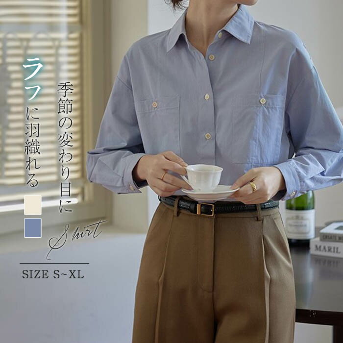 Sleeveless - シャツ ブラウス 長袖 春 デザイン 個性的 シャツブラウス レディース トップス 羽織り ポケット 春 秋 大人 可愛い ファッション おしゃれ きれいめ ゆったり 体型カバー 大きいサイズ オフィス 通勤 仕事 着回し 無地 40代 30代 50代 送料無料 ベージュ ブルー