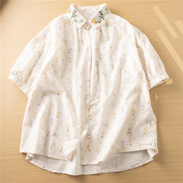 シャツ ブラウス 長袖 半袖 花柄 刺繍 総柄 綿100％ 春 夏 秋 冬 シャツブラウス レディース ブラウス 森ガール トップス 半袖シャツ 長袖シャツ 大きいサイズ 上品 きれいめ オリジナル カジュアル ナチュラル ゆったり 体型カバー 通勤 オフィス 大人 可愛い 送料無料 tamondo-10003711 tamondo サンプル画像2