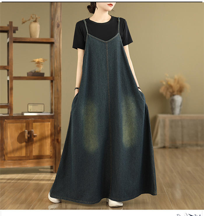 デニムワンピース レディース 夏用 JK 制服 カレッジ 風 卒業 クラス スリムフィット サスペンダー ドレス レディース 半袖 シャツ ロング スカート スーツ