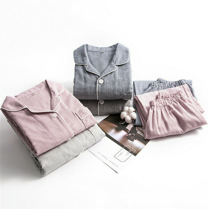 送料無料 2重ガーゼ パジャマ レディース ガーゼ ルームウェア 長袖 半袖 部屋着 セットアップ 2点セット 寝間着 ベア カップル 春 秋 寝巻き 女性 男性 上下セット 快適 コットン チェック ロングパンツ ウエストゴム ダブルガーゼ 大きいサイズ 前開き 柔らかい