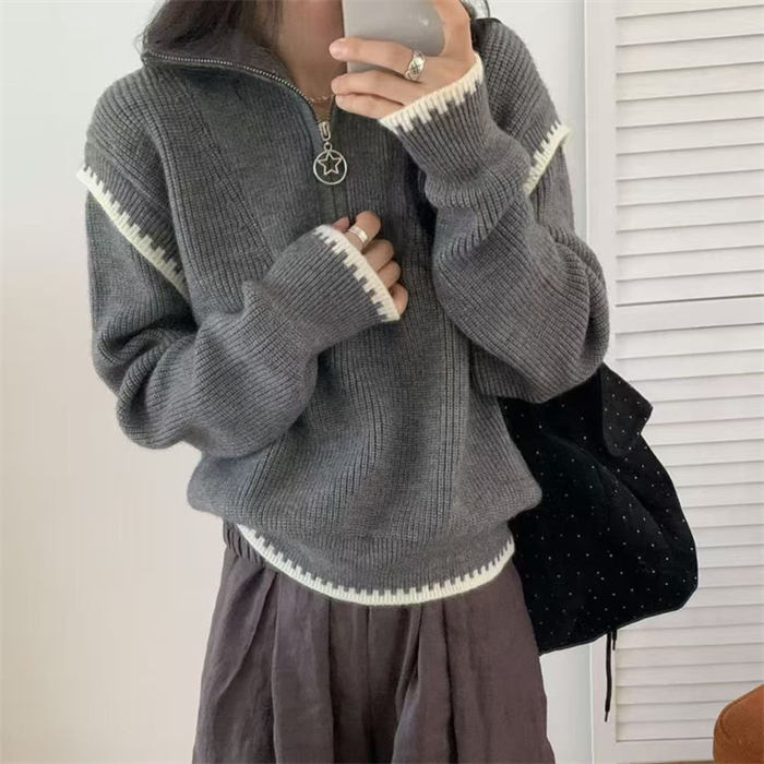 ニット セーター レディース 長袖 ハイネック ジップ プルオーバー 春 秋 冬 暖かい ニットセーター きれいめ 秋冬 オフィス トップス ゆったり リラックス オフィス シンプル カジュアル 柔らかい 通勤 通学 仕事 着痩せ 春秋物 暖か 定番 日常 送料無料