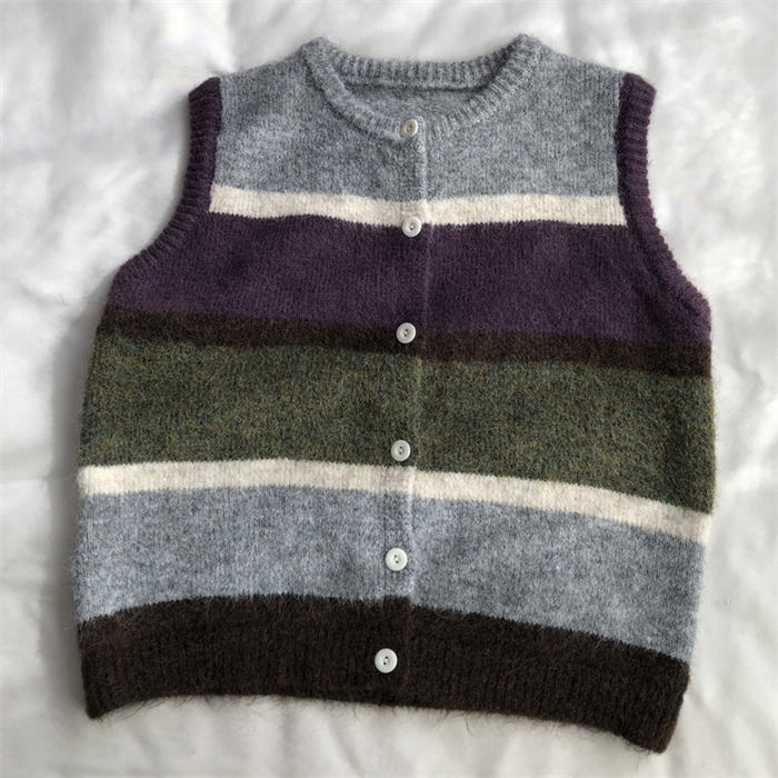 ニットベスト クルーネック レディース 前開き ニット ベスト コーデ おしゃれ 春 秋 冬 ベスト レディース 春秋 お洒落 着回し 秋冬 トップス 配色 ゆったり シンプル カジュアル レイヤード 通勤 通学 仕事 日常 デイリー 重ね着 30代 40 代 50代 送料無料