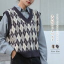 送料無料 ニットベスト 韓国 レディース 前開き 秋冬 冬 vネック ニット ベスト レディース おしゃれ ベスト レディース 秋冬 ベスト 秋 冬 ノースリーブ トップス シンプル カジュアル レイヤード 重ね着 定番 アーガイルチェック サマー ベスト 着回し 20代 30代 40代(4)