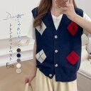 アーガイル柄 ニット ベスト レディース コーデ 秋 冬 あったか 春秋 冬 前開き ニットベスト 秋冬 上品 きれいめ 着回し トップス 体型カバー ノースリーブ シンプル カジュアル レイヤード 重ね着 定番 vネック チェック アーガイルチェック 30代 40代 50代 送料無料(4)