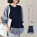 ドッキング スウェット レディース 秋 春 長袖 おしゃれ 無地 シャツ レディース 異素材 春 秋 トレーナー 秋冬 きれいめ プルオーバー クルーネック トップス フェイクレイヤード パーカー 配色 リラックス tシャツ シンプル 切り替え 大きいサイズ ゆったり 送料無料