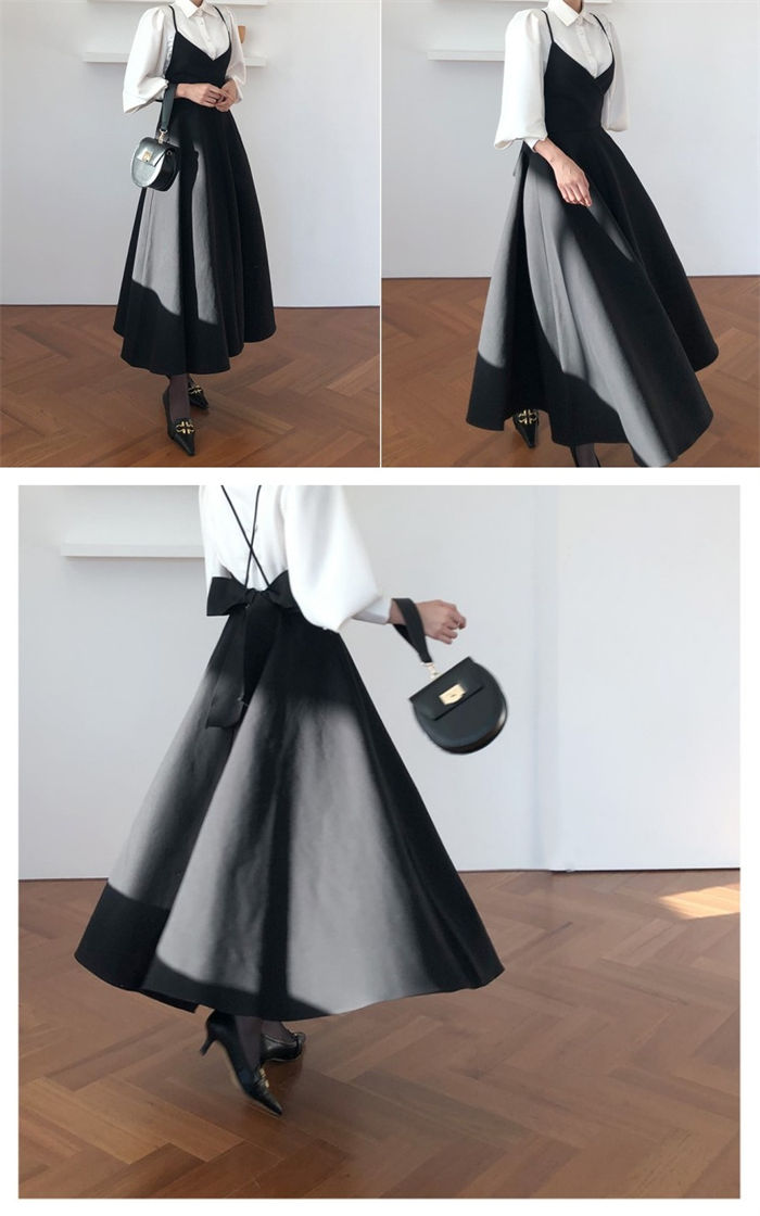 キャミワンピース レディース ロング 黒 バックリボン ボリューム フレアワンピース ロングワンピース ジャンパースカート vネック サロペットスカート 大人 可愛い きれいめ フレア マキシ ロング丈 無地 シンプル 重ね着 レイヤード 通勤 上品 オフィス パーティー