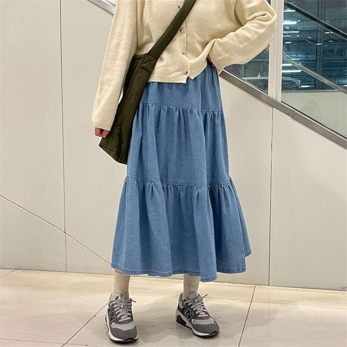 デニムスカート ロング ティアードスカート ロング デニム フレアスカート ロング 大きいサイズ ロングスカート フレア スカート aライン スカート ウエストゴム 大人 可愛い ボトムス カジュアル おしゃれ 体型カバー 着痩せ 美脚 通勤 きれいめ 着回し 薄手 夏 春秋