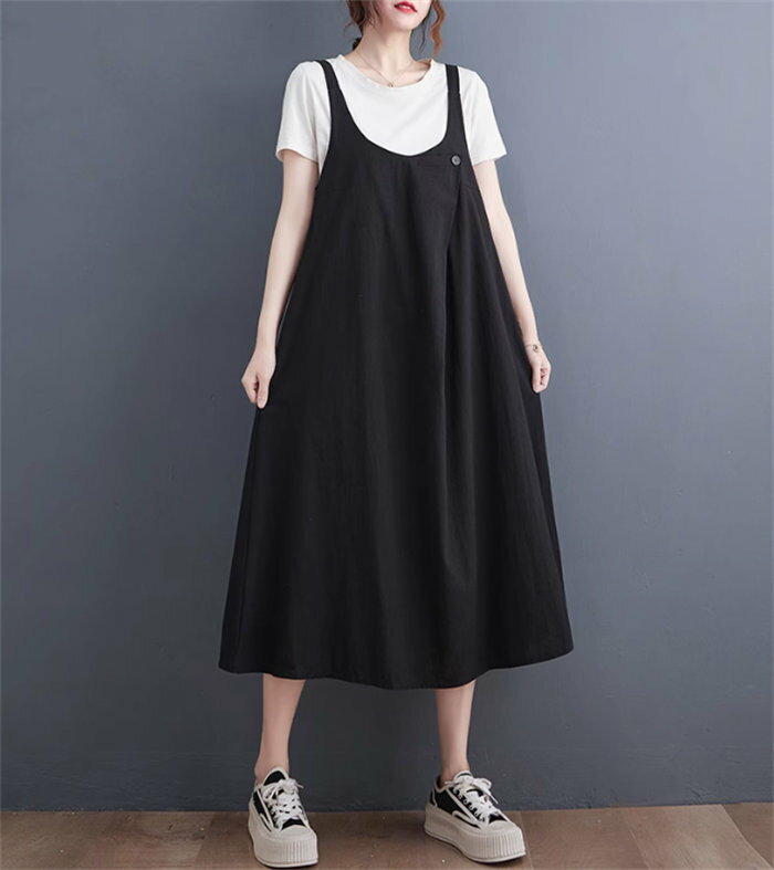 サロペット スカート ロング 春 夏 ジャンパースカート 春夏 uネック きれいめ 大...