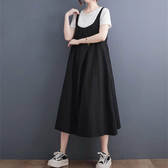 サロペット スカート ロング 春 夏 ジャンパースカート 春夏 uネック きれいめ 大...