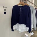 フェイクレイヤード スウェット レディース コットン 長袖 秋冬 トレーナー 無地 切り替え 暖かい レディース 大きいサイズ 秋 冬 きれいめ プルオーバー カットソー トップス リラックス シンプル オフィス 着痩せ ゆったり 秋冬物 20代 30代 40代 送料無料