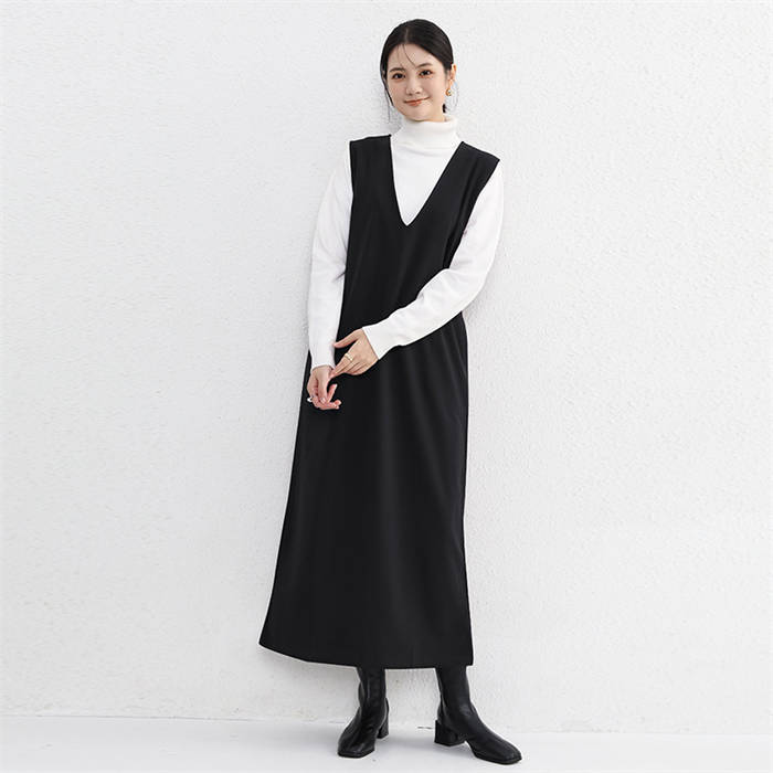 ジャンパースカート 春秋 ジャンパースカート vネック レディース 大人 ノースリーブ ワンピース 秋 春 きれいめ レディースワンピース ロング丈 ジャンスカ オールインワン サロペット レディースワンピ 通勤 オフィス OL 重ね着 おしゃれ レイヤード 冬 大人 送料無料