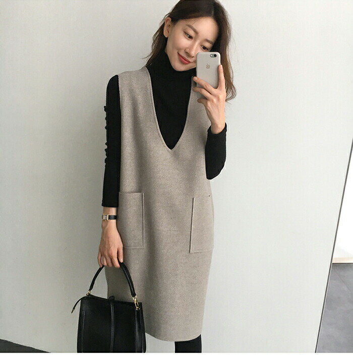 サロペット レディース チュニック ベスト ロングベスト ノースリーブ ジャンパースカート タンクトップ 膝丈 ポケット付き Vネック オールインワン オーバーオール 体型カバー 無地 大人 痩せる効果 重ね着 着回し ゆったり レイヤード 可愛い おしゃれ 春 秋 冬