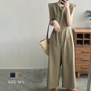 一部即納 つなぎ パンツ レディース ノースリーブ オーバーオール ワイド ワイドパンツ カジュアル シンプル 定番 大人 ナチュラル オールインワン パンツド...