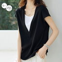 フェイクレイヤード tシャツ ブラウス レディース 夏 半袖 切り替え 半袖tシャツ Tシャツ スリット フトップス Tシャツ カジュアル おしゃれ 体型カバー...