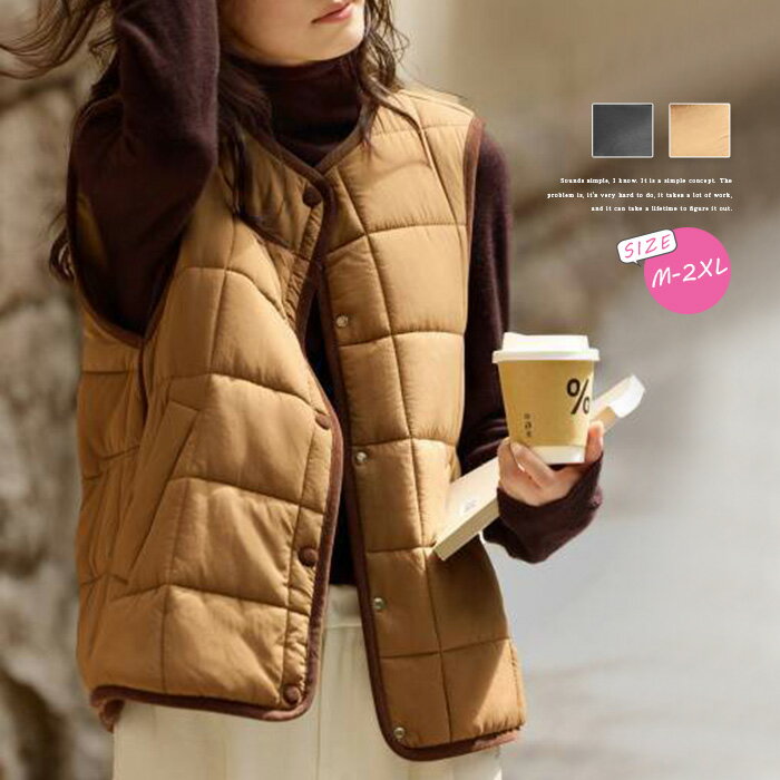 中綿 キルティング ベスト レディース 秋冬 中綿ベスト 秋 冬 きれいめ 前開き 厚手 キルティング ベスト 暖かい ゆったり アウター トップス ノースリーブ シンプル 無地 カジュアル レイヤード 重ね着 定番 あったか 防寒 黒 ブラック 軽い お洒落 送料無料