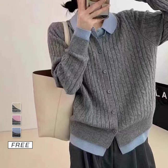 ニット カーディガン レディース 秋冬 フェイクレイヤード 配色 春 ゆったり カジュアル おしゃれ 秋 長袖 セーター ニットカーディガン トップス シャツブ...