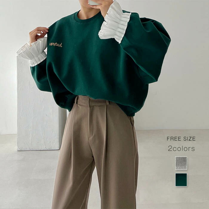 スウェット レディース 秋冬 コットン 綿 長袖 切り替え ブラウス 異素材 暖かい 大きいサイズ 秋 冬 きれいめ プルオーバー カットソー トップス リラッ...