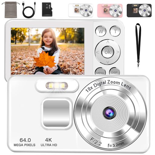 QZTデジタルカメラ4Kデジカメ6400万画素タイムプラス録画機能2.8インチ大画面オートフォーカス18倍デジ..