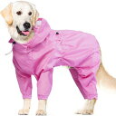 Kuoser犬服犬用レインコート着脱式帽子付き雨対策ファスナー付きドローストリング調節反射テープ付きドッグ雨具防水素材防風通気性アウトウエアピンクM