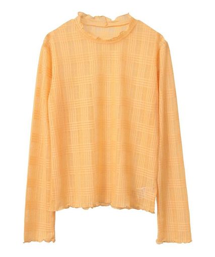 [アースミュージックアンドエコロジー]トレーナーシアーチェックプルオーバーレディースオレンジ