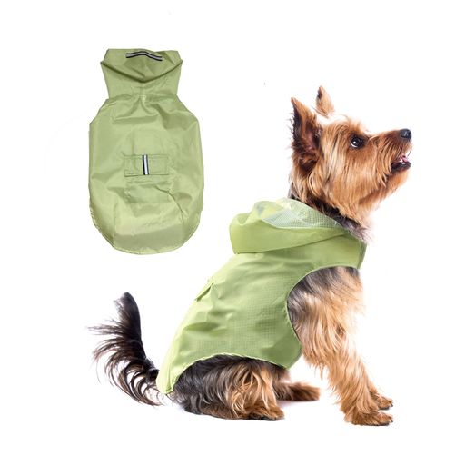 KUERUE犬レインコートカッパポンチョ雨具防水防風防雪帽子付き夜間反射性犬服調節可能リードホール専門素材汚れ防止着脱簡単散歩(ライトグリーン3XL)