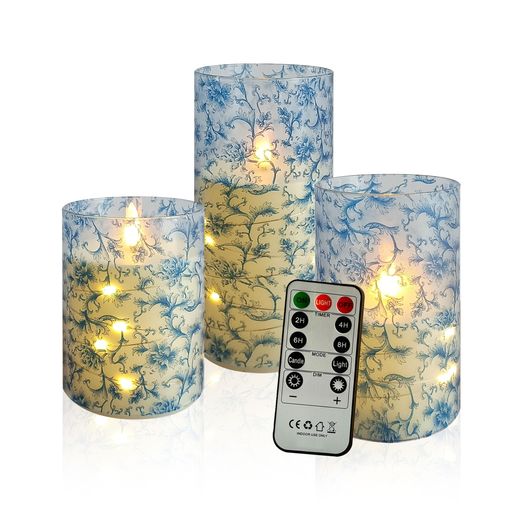 LEDキャンドルライトLEDキャンドル3本セット4”/5”/6”電池式キャンドルプリントプリントパターン電池式..