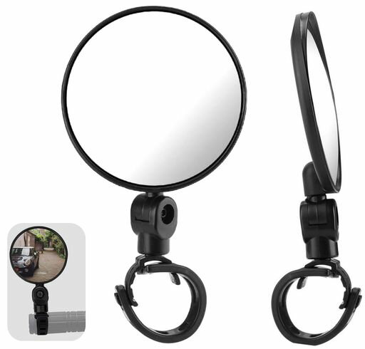 自転車バックミラーサイドミラー簡単取付パーツ後方確認広角広視野視認凸面镜360度回転角度調整事故防..