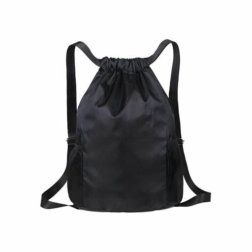 [BaraRose]ナップサック防水無地プールバッグ男の子ジムバッグメンズスポーツバッグ引き紐式軽量防水大容量折り畳み運動水泳アウトドア(ブラックL)(4)