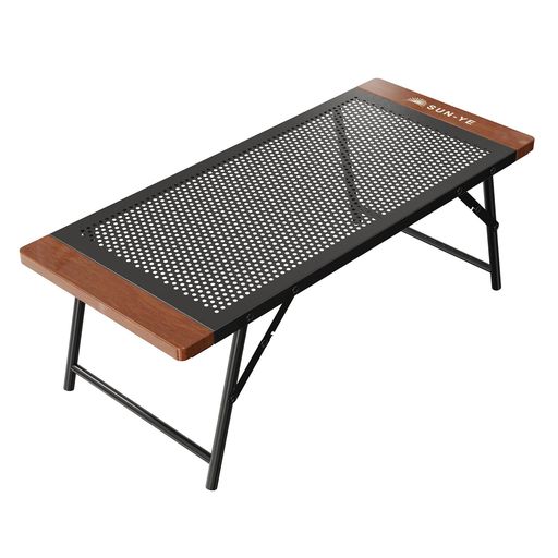 SUN-YE折り畳みキャンプテーブルアウトドアメッシュデザイン木製エッジ焚き火コンロ置きクーラーボック..