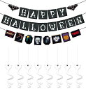 koundenekoハロウィン飾り付けガーランド9本セットHappyHalloween英字バナー幽霊柄スワールガーランド吊り下げハロウィン装飾インテリア壁飾り雰囲気満点パーティー装飾写真撮影背景