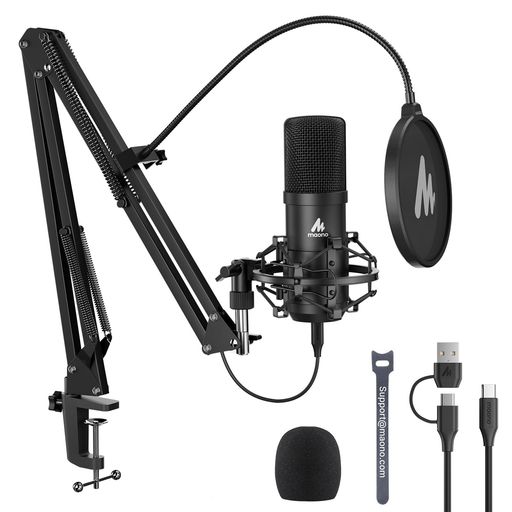 MAONO USBコンデンサーマイク XLR 卓上マイク プラグ&プレイ 単一指向性 アームスタンド付き ノイズ低減 PC/サウンドカード/ミキサー/会議/Skype/Windows/MacOS/PS4/PS5/スマホ対応 録音 生放送