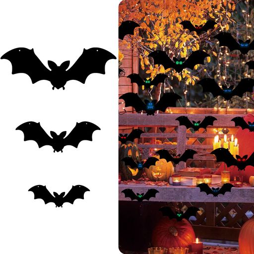 LKCCTKハロウィン飾り吊り下げ装飾夜光コウモリ3色光る目恐怖の雰囲気ハロウィーンイブデコレーション屋外部屋木庭ポーチにお化け物屋敷学園祭12枚セット