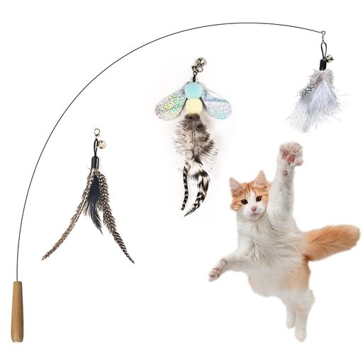 SONGWAYねこじゃらし猫じゃらしおもちゃ羽鈴釣り竿替えの3点羽付き90cm