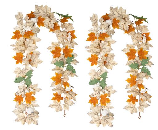 siawadeky造花人工紅葉もみじガーランド薄い紅葉2本セットカエデの葉ハロウィン飾り手作りリース ...