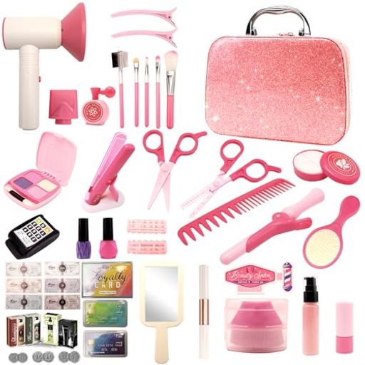 CORPERTOYSメイクセット女の子おままごと美容師おもちゃヘアメイク43PCSヘアサロンドライヤーヘアアイ..