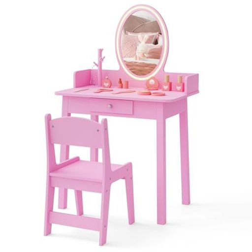 プリンセスドレッサーキッズ女の子ままごとごっこ遊びドレッサーおもちゃメイクゲーム子供小さい化粧台クリスマス誕生日プレゼントピンク