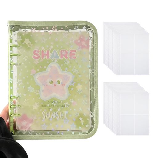 シール帳A5透明6穴シール帳女の子内ページ20枚かわいいシール帳キラキラ大きめバインダー大きいサイズ推し活女の子オリジナル作成クリアタイプ多用途収納(Green)