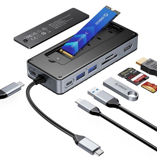 M.2 SSD 外付けケースー付きUSB Cハブ - SSDケースとUSBドッキングステーションの革新的な組み合わせであるこのORICO M.2 SSD 外付けケース付きUSB-Cハブは、従来のモデルを壊し、さらに多くの新しい可能性を開きます。m.2 NVMe/SATA SSDにフィットし、ストレージ容量を最大8TBまで拡張できます。また、最大8種類のインターフェイスを拡張でき、あらゆるニーズに対応します。ご注意:この製品自体にMac、SSDは含まれていません、SSDを使用する場合、安定したデータ転送を確保するためにPD充電を接続してください。 超高速ドッキングステーション - USB Cハブは2つのUSB Aポートと1つのUSB Cポートを備え、どちらもUSB 3.2 Gen2 10Gbpsスピードに対応し、1GBのビデオ、音楽、写真ファイルをわずか1秒で転送/返送できます。最大30MB/秒のUSB 2.0SD/TFカードリーダーを使えば、ドローンやアクションカメラからノートパソコンへのファイル転送がさらに簡単になります。TFカードとSDカードは同時に使用できません。