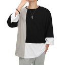 KOTRBOY夏服メンズTシャツ七分袖メンズ服綿軽い柔らかいシルエットおしゃれファッション人気半袖Tシャツ大きいサイズカットソーblack-2XL