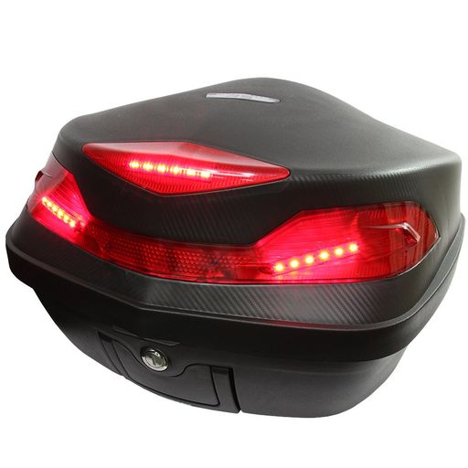 バイク用48L大容量LEDストップランプ/テールランプ付きリアボックス/トップケースベース付き無塗装ブラックGタイプ