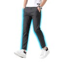 接触冷感メンズパンツ夏ストレッチゆったり涼しいボトムス清涼涼感超伸縮レギパン薄手イージーパンツズボンエアパンツ前開きテレワークゴルフパンツゴルフウェアグレー(九分丈)W33