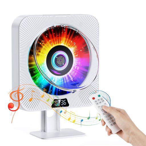 Gueraycdプレーヤーbluetooth送受信両対応壁掛け&卓上式スピーカー内蔵おしゃれcdプレイヤーUSB/SDカー..