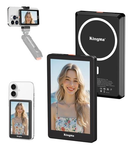 KingMaiPhone自撮りモニターVlogMagsafe外部スクリーン、スマホの外カメラ画面ミラーリング可能な磁気式ディスプレイ、Bluetooth撮影ボタン付き、セルフィ・ビデオ録画・ライブ配信・TikTok撮影…