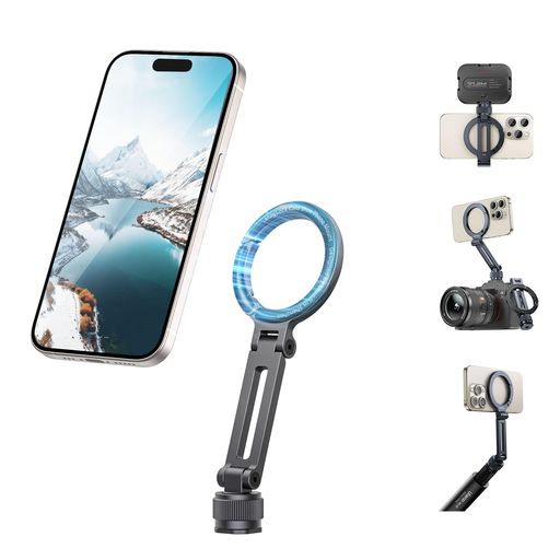 Ulanzimagsafe用スマホホルダーコールドシュー付きカメラマウントマグセーフリングライトに対応磁気マグネット式スマホ三脚ホルダー1/4インチネジ穴三脚アダプター角度調整折りたたみ式…(2)
